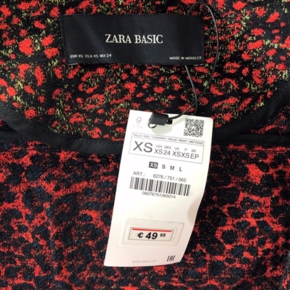 Zara Basic Leopard Zip Up Jacket Red/Black Sz XS - Picture 7 of 7